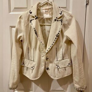Cream denim jacket with Stud Embellishments